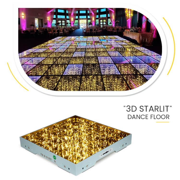 3D Star Dance Floor with Magnetic Connection Wireless Control 600kg Capacity Dance Floor Tempered Glass Solid Colors Mixed RGB and Starlit Effects. DMX Computer and Remote Control TP-877B