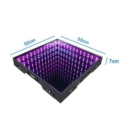 3D LED Dance Floor 4th Generation with Magnetic Mirror Panel Stage Lights and Tempered Glass for Weddings and Parties TP-877